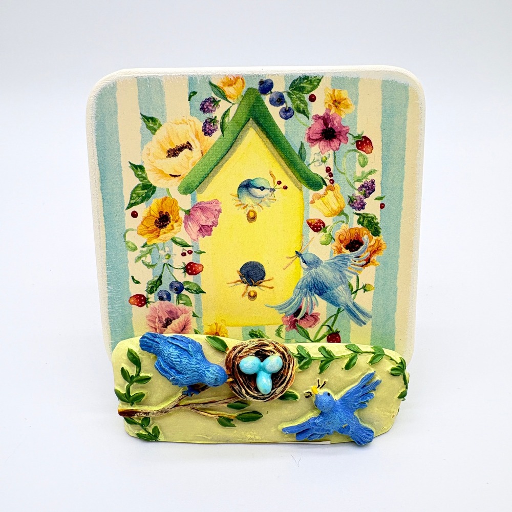 Cottagecore Coaster Set Garden Birdhouse with Holder 5pc Vintage